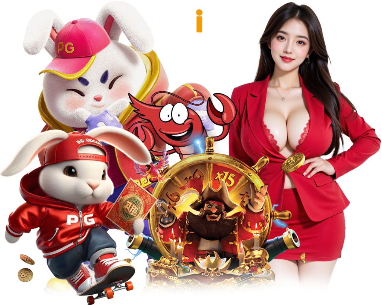 Colorful characters promoting a gaming theme.